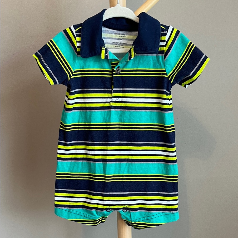 ⭐️⭐️ PICK 5 / $20 Simple Joys by Carter's Teal, Navy & Yellow Striped Romper 6-9